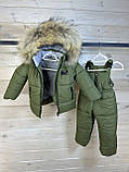 Комбінезон зимовий з натуральним хутром для хлопчика 1-9 років Дитячий теплий роздільний комплект на флісі зима хакі 86, фото 6
