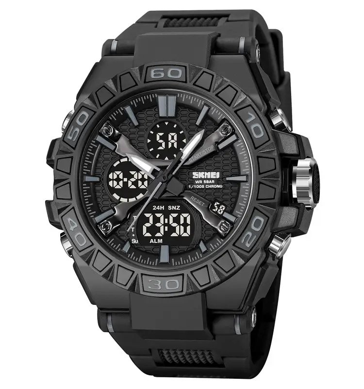 Годинник чоловічий наручний спортивний Skmei 2221 з подвійним дисплеєм і підсвічуванням (Чорний), фото 1