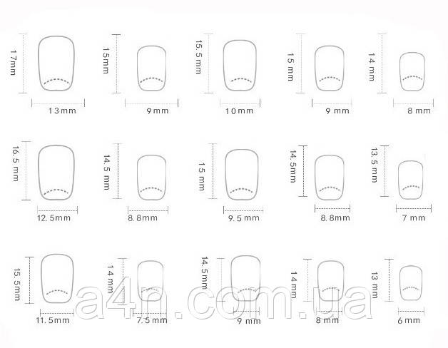 Размеры накладных ногтей