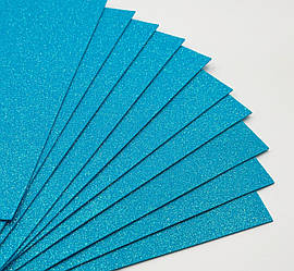 Фоаміран / Упаковка - 10 аркушів / 2 мм / 30х20см / Гліттер / Бірюзовий