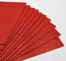 Фоаміран / Упаковка - 10 аркушів / 2 мм / 30х20см / Гліттер / Червоний