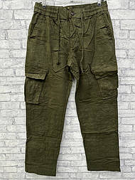 Чоловічі прямі джинси батального розміру з кишенями на гумці в поясі в кольорі хакі