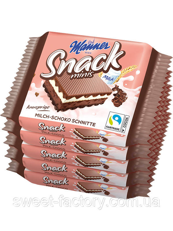 Вафлі Manner Snack Minis Milch Schoko 5s 125g, фото 1