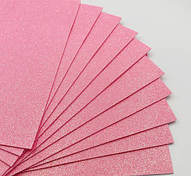 Фоаміран / Упаковка - 10 аркушів / 2 мм / 30х20см / Глітер / Рожевий