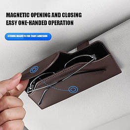 Кріплення у формі футляра магнітне для сонцезахисних окулярів за козирок в авто екошкіра Brown — оригінал