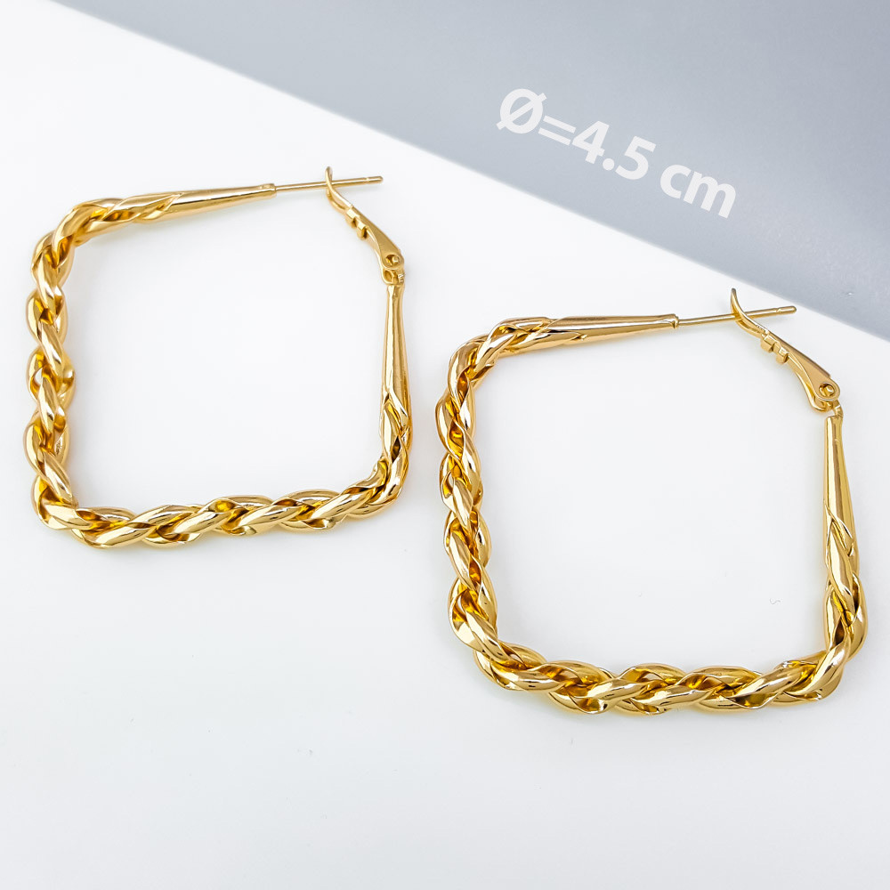 Сережки Конго Плетений Квадрат, без каміння, медсплав Xuping позолота 18K, фото 1