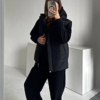 Жіночий костюм трійка: жилетка, худі та штани джоггери на флісі, теплий комплект на осінь