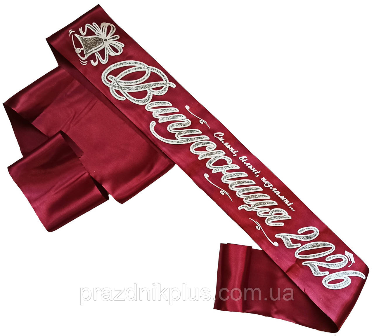 Випускниця 2026: Бордова випускна стрічка (срiбний гліттер), фото 1