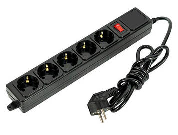 Мережевий подовжувач переноска електрична 2 метри 5 розеток з вимикачем мережевий фільтр із захистом, чорний