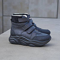 Дитячі підліткові ортопедичні шкіряні демісезонні черевики на липучках на флісі чорного кольору 31 р, фото 2