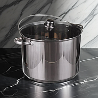 Каструля велика A-PLUS 15.5 л із неіржавкої сталі 1393 з кришкою з термостійкого скла неіржавка сталь