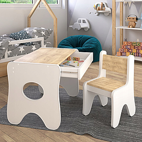 Набір меблів столик та стільчик в дитячу 70×45×51, стіл та стілець для дітей, білий з деревом