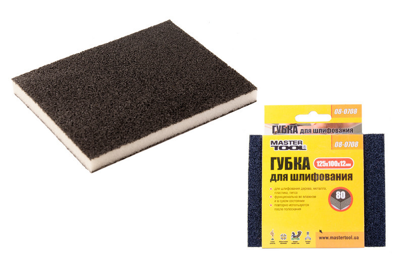 Губка для шліфування MASTERTOOL СОФТ Р80 125х100х12 мм, фото 1