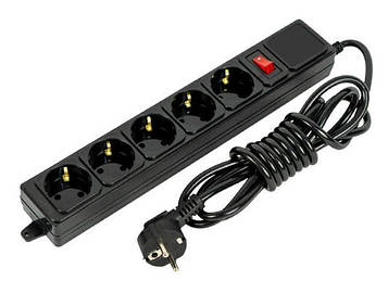 Мережевий подовжувач переноска електрична 3 метри 5 розеток з вимикачем мережевий фільтр із захистом, чорний
