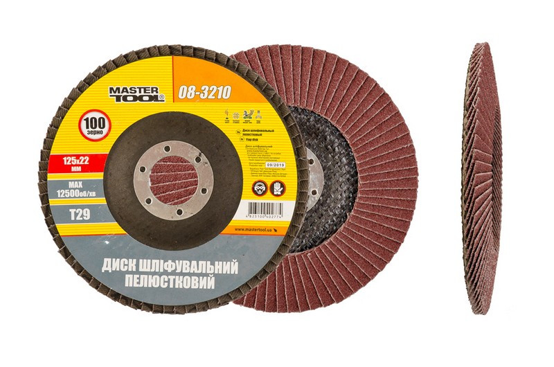 Диск шліфувальний пелюстковий конусний MASTERTOOL Т29 зерно 100 125х22 мм, фото 1