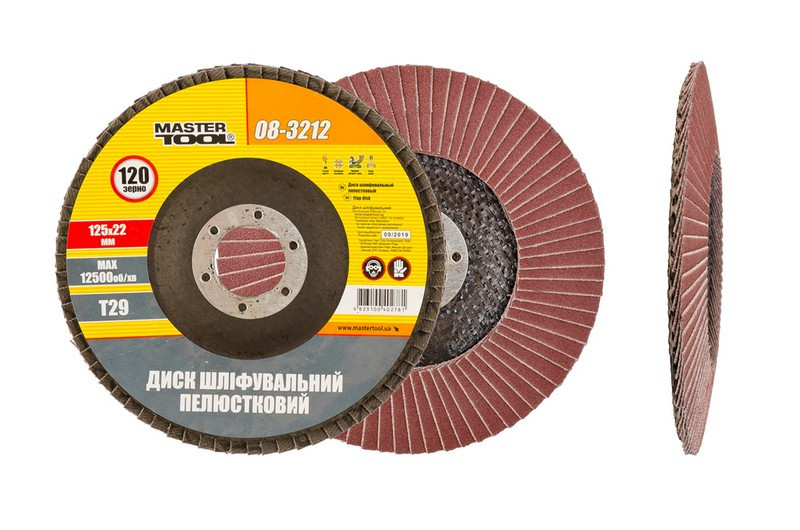 Диск шліфувальний пелюстковий конусний MASTERTOOL Т29 зерно 120 125х22 мм, фото 1