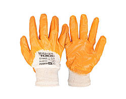 Рукавички бавовняні трикотажні MASTERTOOL нітрилове покриття 3/4 в&#x27;язаний манжет 10" помаранчеві
