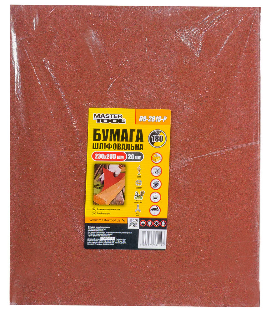 Папір шліфувальний водостійкий MASTERTOOL Р180 230х280 мм 20 шт, фото 1