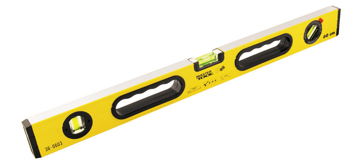 Рівень будівельний з ручками MASTERTOOL ПРОФІ 60 см 3 капсули 0,5 мм/м 0,03° фрезеровані поверхні, фото 1