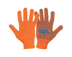 Рукавички трикотажні MASTERTOOL STANDART з ПВХ-крапками 70% бавовна/30% поліестер 10 клас 2 нитки 40 гр помаранчево-сині
