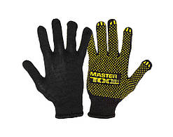 Рукавички трикотажні MASTERTOOL STANDART з ПВХ-крапками 70% бавовна/30% поліестер 10 клас 2 нитки 40 гр чорно-жовті