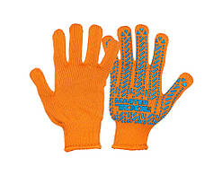 Рукавички трикотажні MASTERTOOL MASTER з ПВХ-малюнком 60% бавовна/40% поліестер 7 клас 3 нитки 90 гр помаранчево-сині