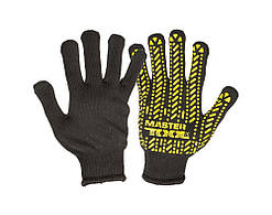 Рукавички трикотажні MASTERTOOL MASTER з ПВХ-малюнком 60% бавовна/40% поліестер 10 клас 3 нитки 58 гр чорно-жовті