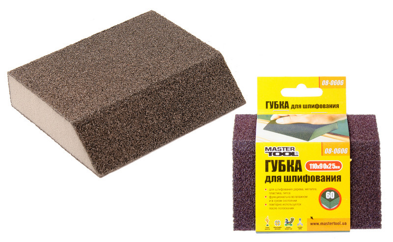 Губка для шліфування MASTERTOOL ТРАПЕЦІЯ Р60 110х90х25 мм, фото 1