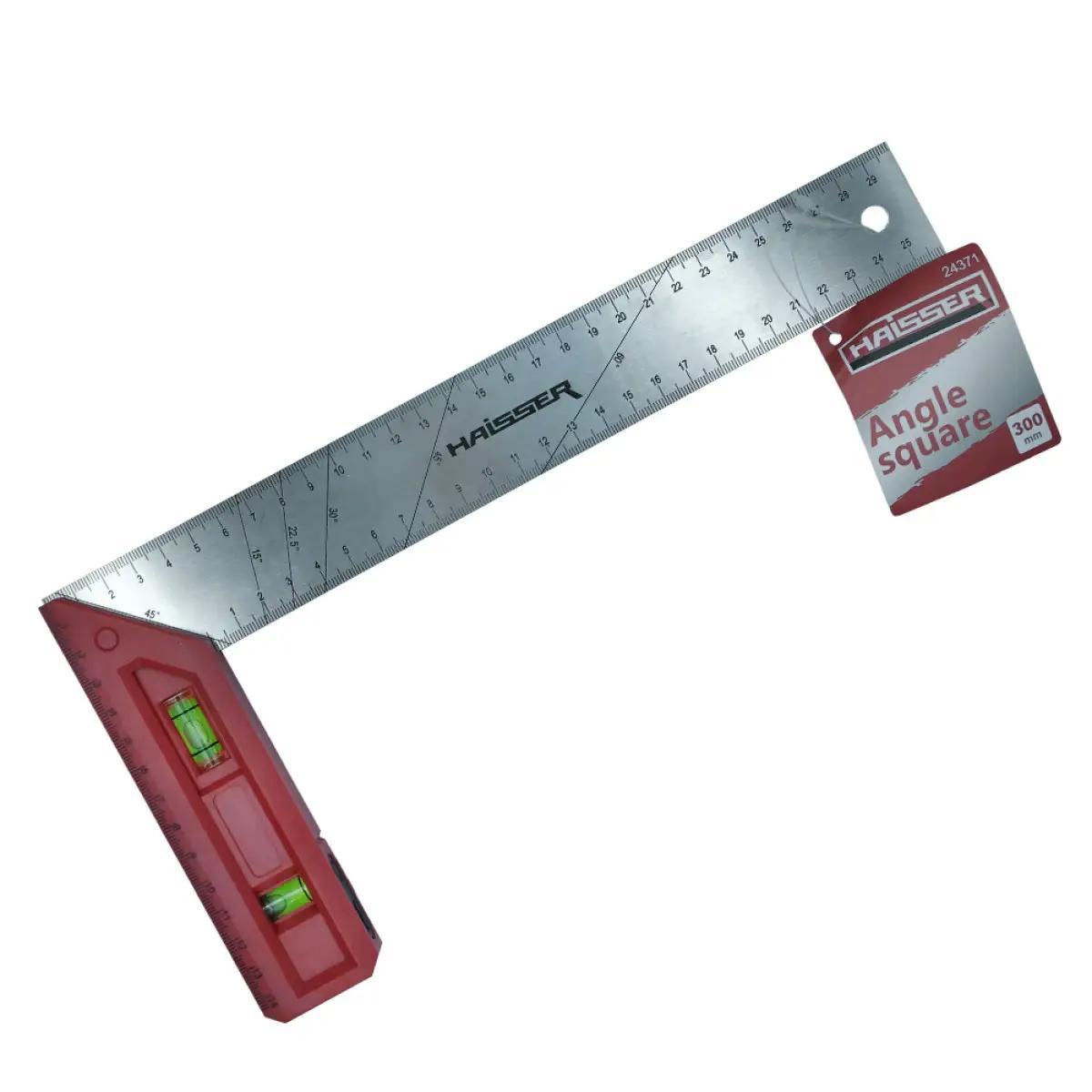 Кутник будівельний з пластиковою ручкой та рівнем 300 мм Haisser 24371, фото 1