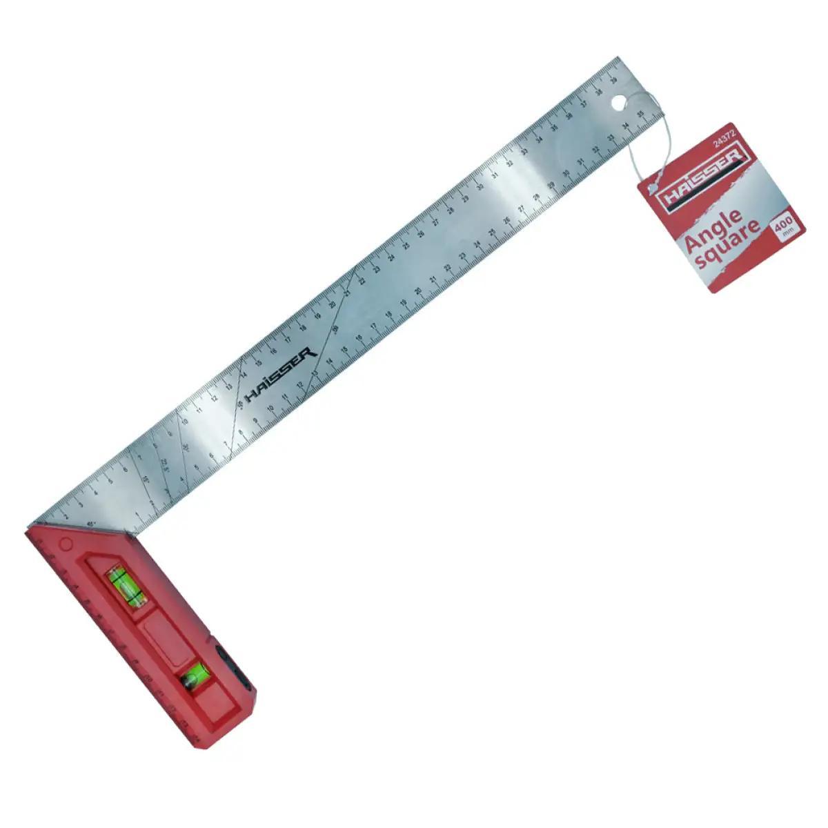 Кутник будівельний з пластиковою ручкой та рівнем 400 мм Haisser 24372, фото 1