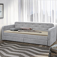 Ліжко диван односпальне кутове ліжко Малібу з шухлядами сірий,велюр 80/200 см