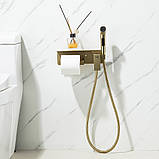 Гігієнічний душ FRAP F2076-3 з паперотримачем та полицею, Ø25, золотий сатин, фото 2
