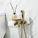 Гігієнічний душ FRAP F2076-3 з паперотримачем та полицею, Ø25, золотий сатин, фото 3