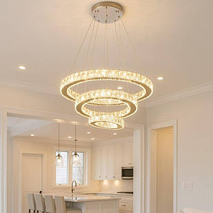 Підвісна світлодіодна люстра "Кільця Сатурна" з кришталем — пульт, 144 Вт, 3 режими відтінку світла LS-8312F/650/LED