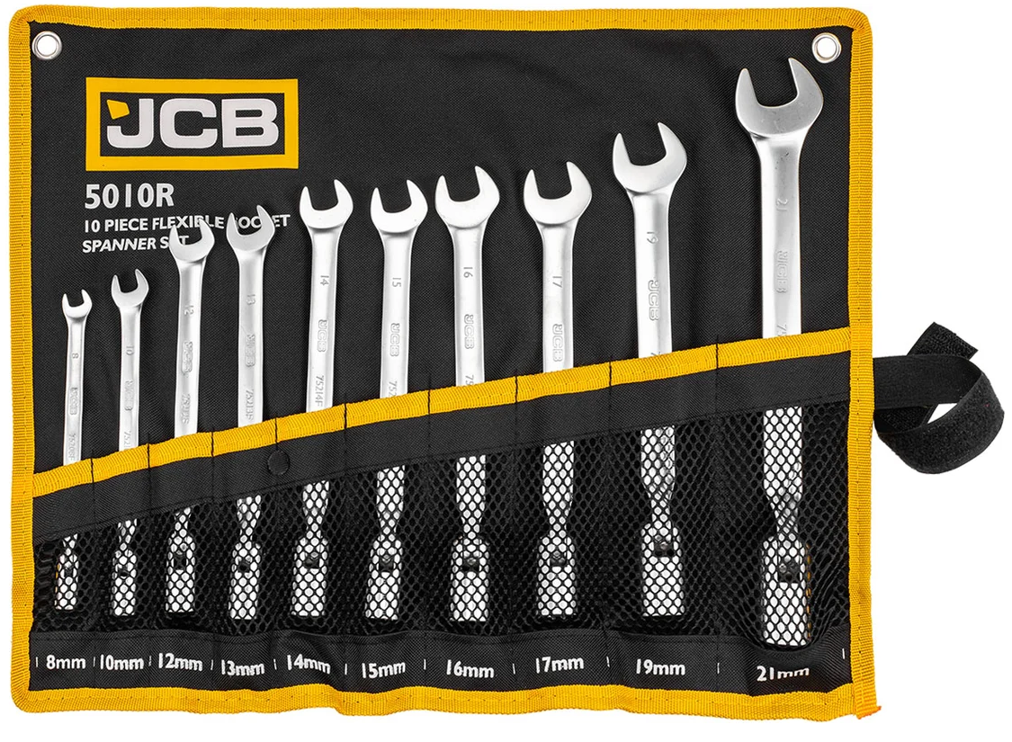 Ключі ріжково-шарнірні JCB набір 10 предметів (8, 10, 12 - 17, 19, 21 мм) JCB-5010R, фото 1