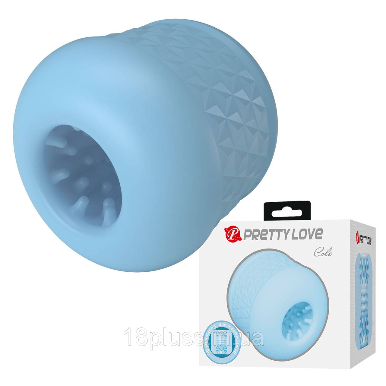 Компактний мастурбатор із подвійним входом та текстурованим каналом Pretty Love Masturbator Cole Light Blue, фото 1