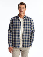 Бежева чоловіча сорочка LC Waikiki/ЛС Вайкікі з кишенею на грудях, в синю клітинку. фірмова Туреччина