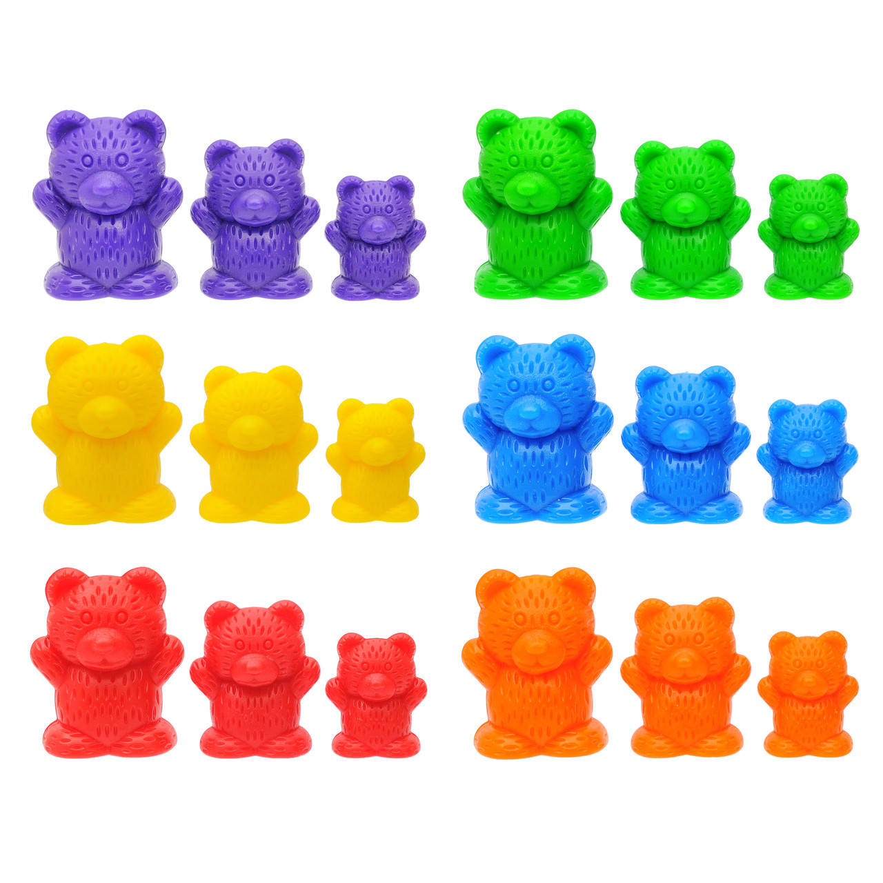 Фігурки для сортування Ведмедики 18 штук (3 розміри, 6 кольорів), фото 1