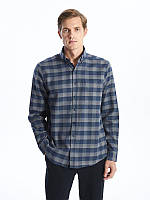 Синя чоловіча сорочка LC Waikiki/ЛС Вайкікі з кишенею на грудях, в сіру клітинку. фірмова Туреччина