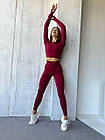 Жіночий спортивний комплект для фітнеса 2в1 Лосіни та топ з довгими рукавами Костюм бордовий для тренувань, фото 8