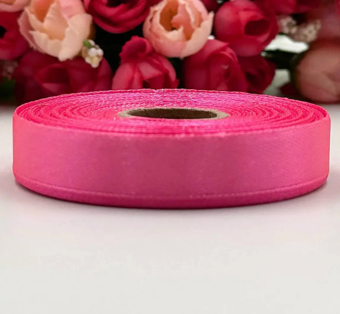Атласна стрічка для рукоділля – 1,2 см x 23 м / Малиновий, фото 1