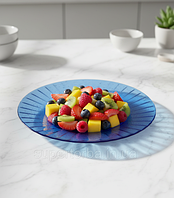 Пластикова одноразова тарілка склоподібна Ø205 мм синя з полістиролу 10 шт/уп стильний одноразовий посуд для свят та пікніків