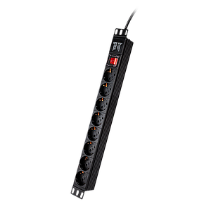 Подовжувач LP на 8 розеток з вимикачем, 220В 16A, німецький тип, 1U 19", алюмінієвий корпус