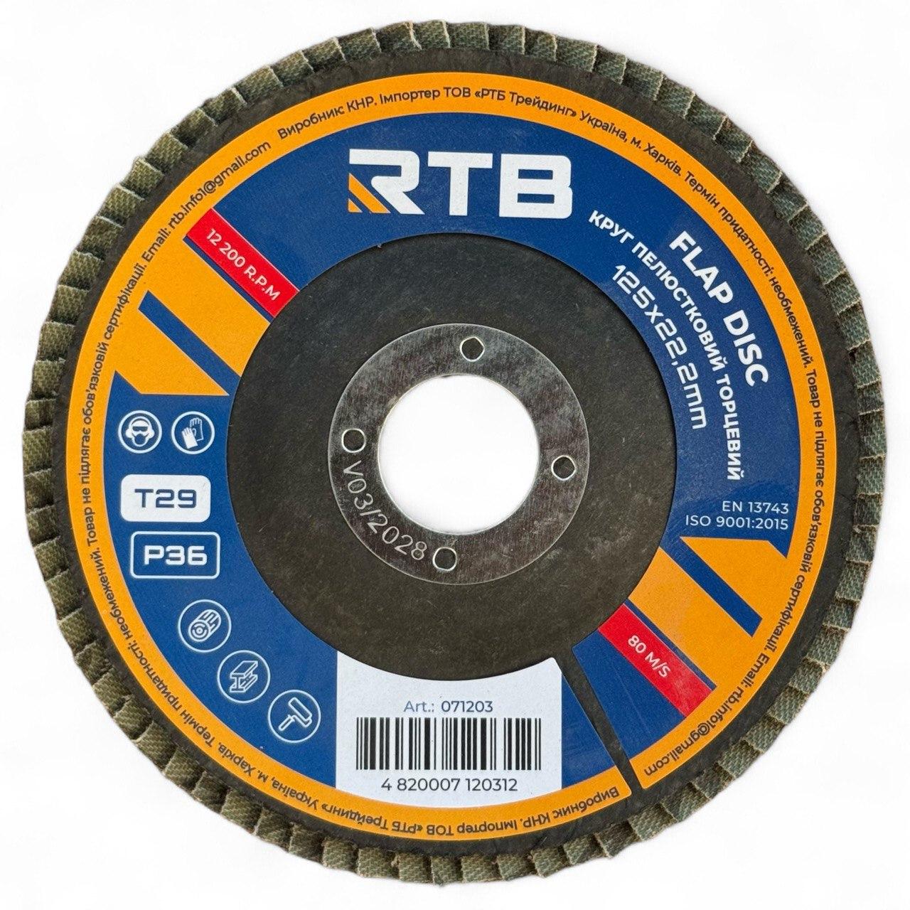 Коло пелюстковий торцевий конічний RTB Т29 Р36 125х22 мм