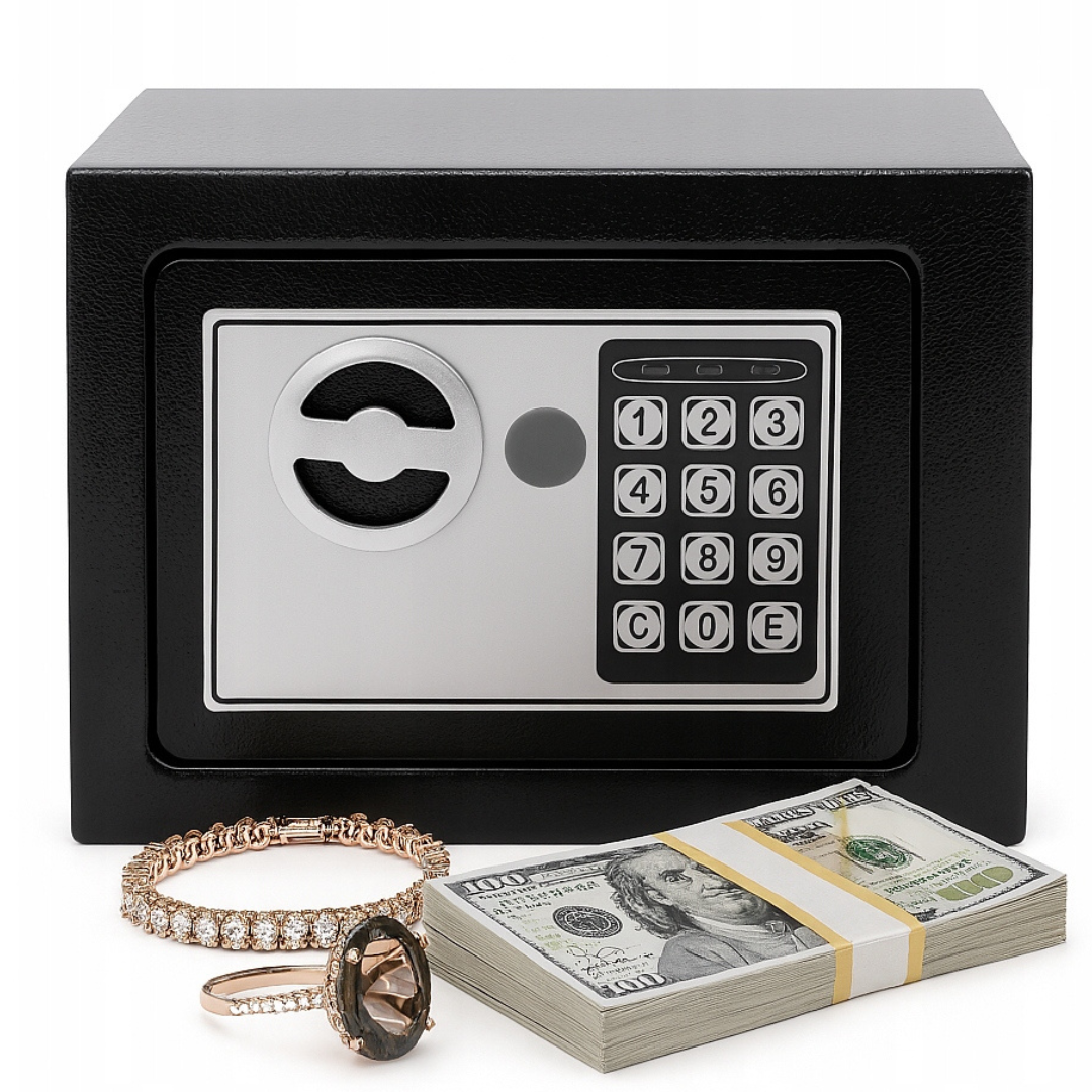 Електронний сейф з кодовим замком і ключем Сталевий меблевий для дому офісу та документів, фото 1