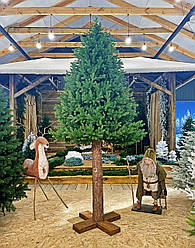 3м Новорічна ялинка штучна лита Traditional з дерев'яним стовбуром зелена