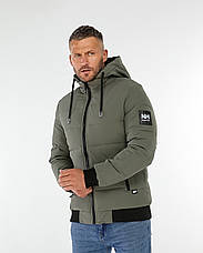 Чоловіча куртка HELLY HANSEN зимова коротка на манжеті, теплий брендовий пуховик із капюшоном хакі, фото 2