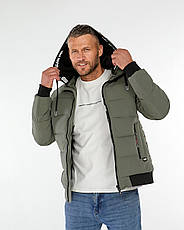 Чоловіча куртка HELLY HANSEN зимова коротка на манжеті, теплий брендовий пуховик із капюшоном хакі, фото 4