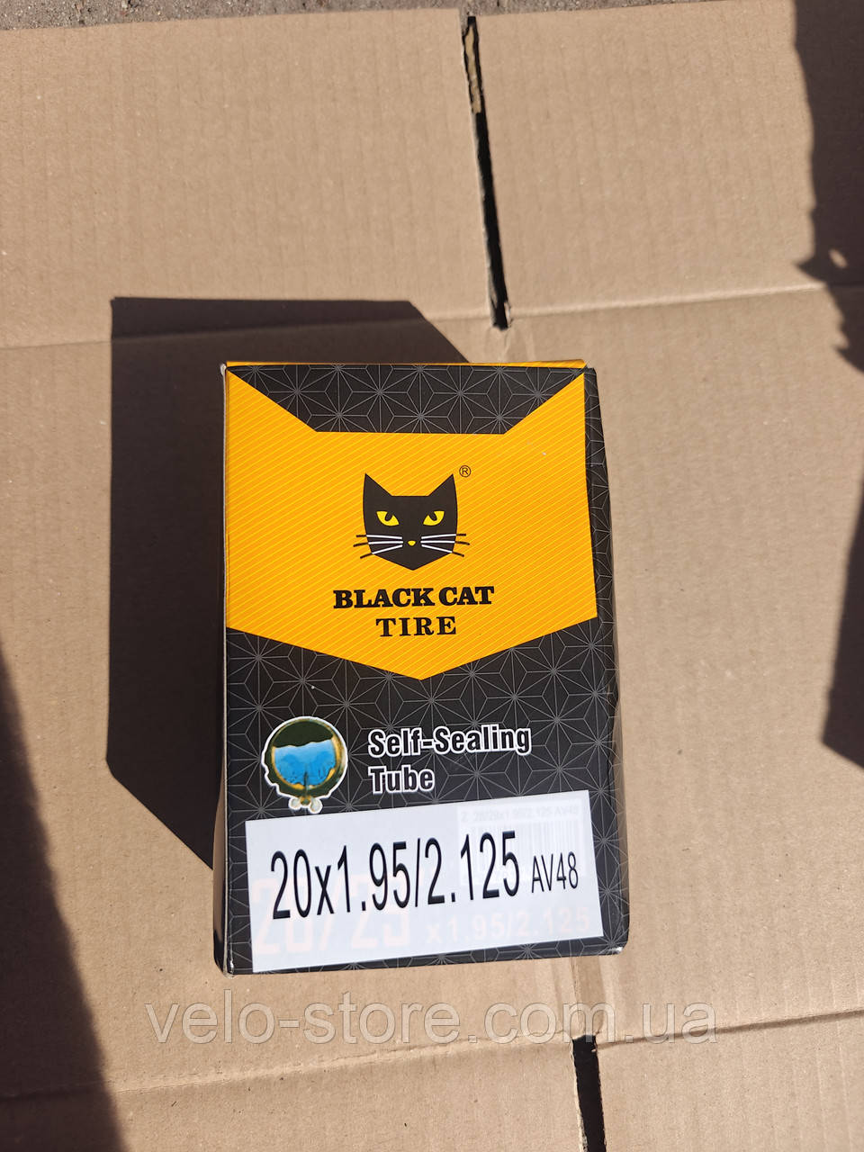 Велокамера Антипрокіл 20х1.95 - 2.125 AV Black Cat. Велосипедна камера, Камера для велосипеда, фото 1