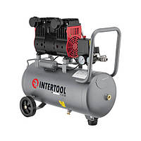 Компресор 24 л, 1.1 кВт, 220В, 8атм, 160 л/хв, 1400 об/хв, малошумний, безмасляний, 2 циліндра INTERTOOL